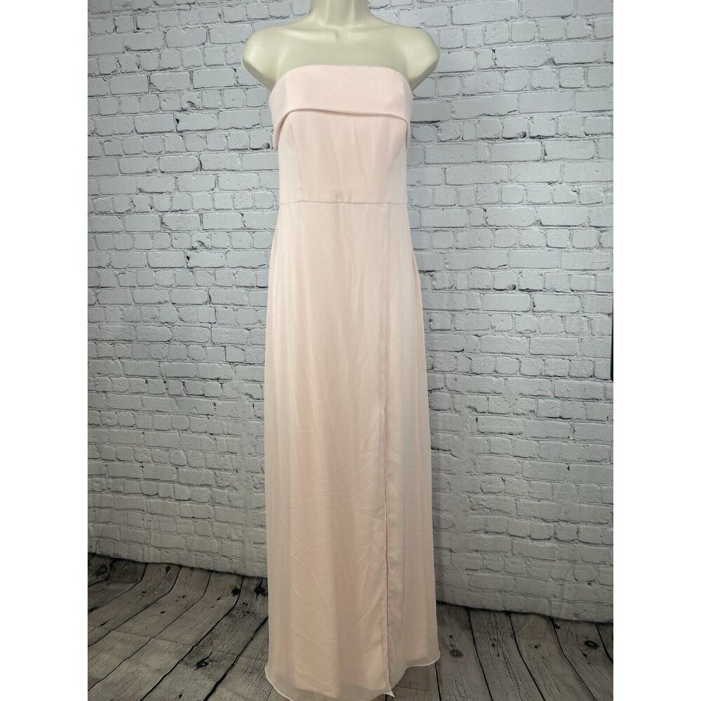 Bella Bridesmaids Light Pink Strapless Lined Zip Up Maxi Dress Size 12 R
